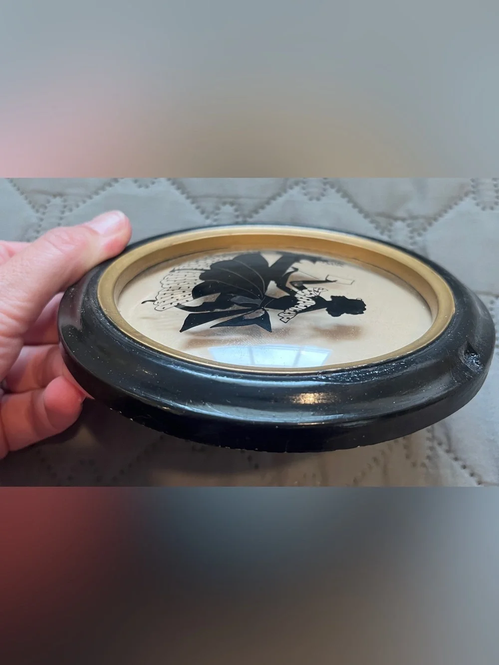 Vintage Reverse Painted Silhouette Pair – Convex Bubble Glass Wall Art Set